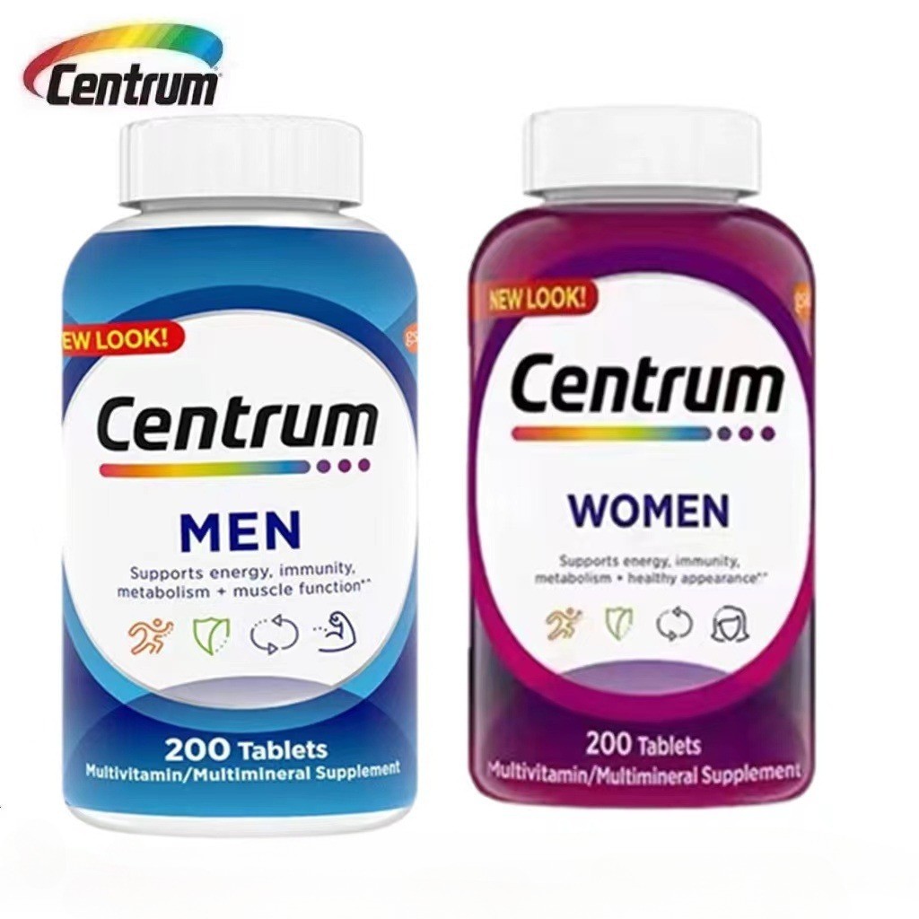 Centrum อาหารเสริมมัลติวิตามินและมัลติมิเนอรัลสำหรับผู้หญิง/ผู้ชาย 200 เม็ด มัลติวิตามินผสมวิตามิน