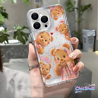เคสไอโฟน หมวกสีชมพู หมีเนย เคสใส กันกล้อง cho iPhone 11 12 13 14 15 16 ProMax X XR XS Max 7 8Plus-CL