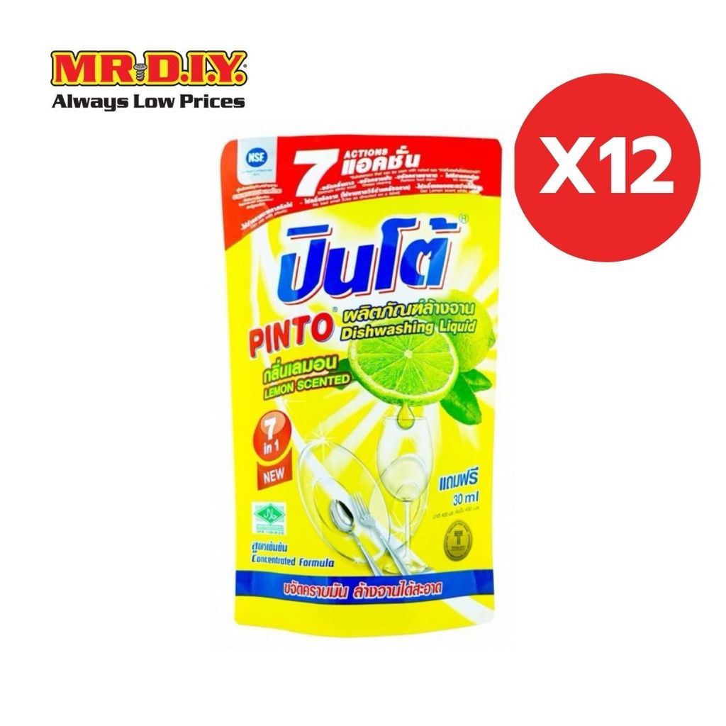 [12 แพ็ก] ปินโต้ ผลิตภัณฑ์น้ำยาล้างจาน กลิ่นเลม่อน (420 มล./แพ็ก)_3012465