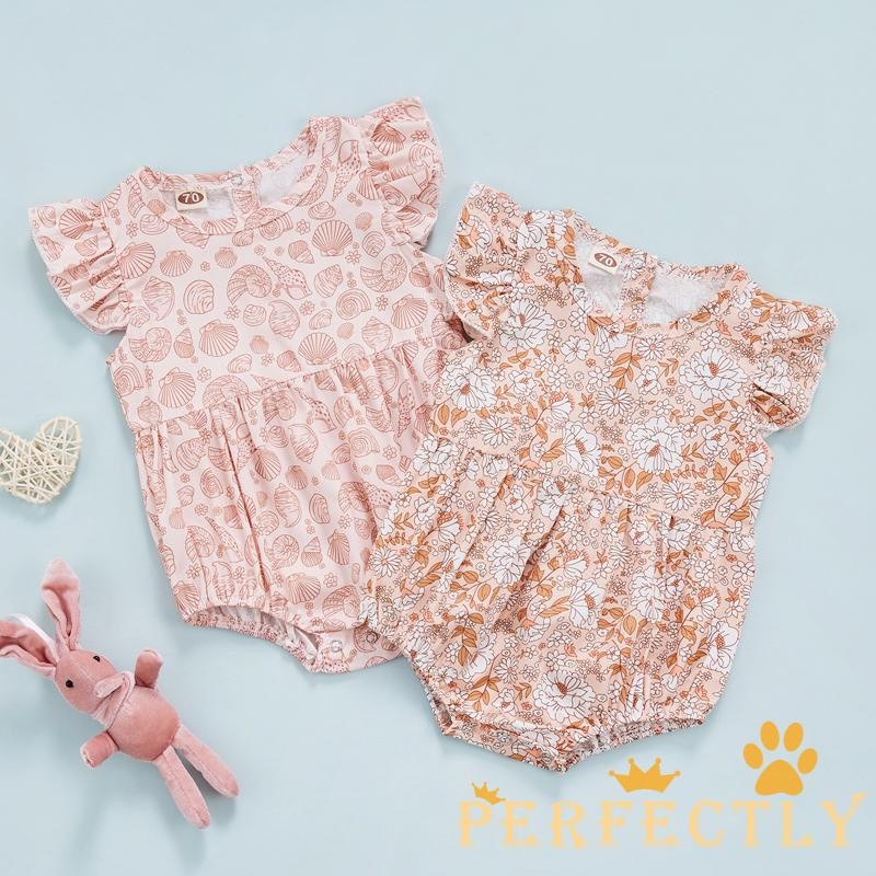 TA1 PFT-เด็กทารกRomper Shell/ดอกไม้พิมพ์รอบคอFly Sleeve Bodysuitฤดูร้อนสบายๆเสื้อผ้าชิ้นเดียว