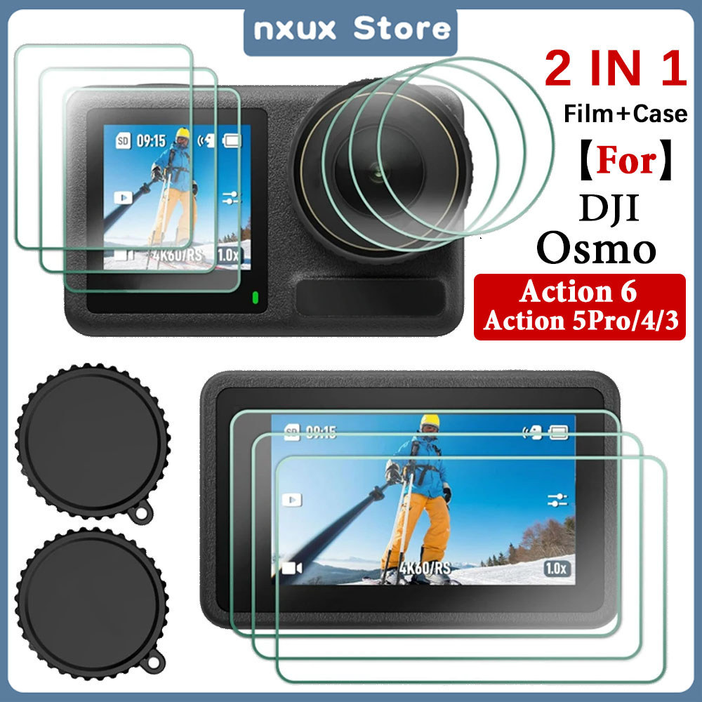 【กรณี + ฟิล์ม】สำหรับ DJI Osmo Action 5Pro / 4/3 AR ฟิล์มแก้วนิรภัย + ฝาครอบเลนส์กรณีป้องกันสำหรับ DJI Action 6