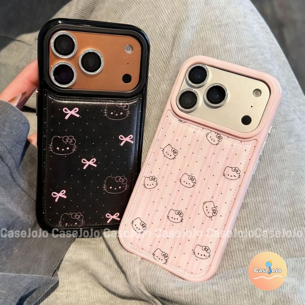 เคสหนังลาย คิตตี้ โบว์สีชมพู เคสนิ่มกันกระแทก สำหรับ iPhone 13 Pro 17 11 14 12 X/Xr/Xs/Xs Max 15 Pro Max 16 Plus ทุกรุ่น