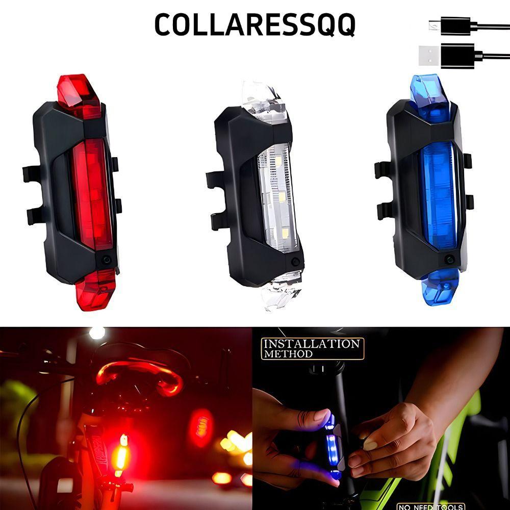 COLLATRESSQQ City ไฟกระพริบชาร์จ USB สำหรับจักรยานเสือภูเขา ไฟด้านหลังกันน้ำ สไตล์แฟชั่น