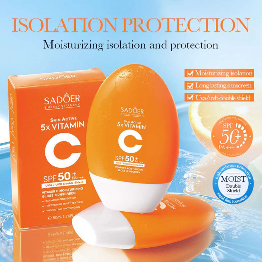 SADOER SPF50+ PA+++ 5x ครีมกันแดดวิตามินซีป้องกันเหงื่อกันแดดกันน้ําสดชื่น