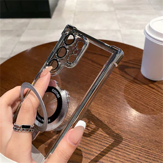 สําหรับ Samsung Galaxy S26 S25 S24 S23 S22 Ultra Plus FE หรูหราชุบกันกระแทก Anti-Fall เคสโทรศัพท์พร้อมขาตั้งแม่เหล็กผู้ถือแหวน