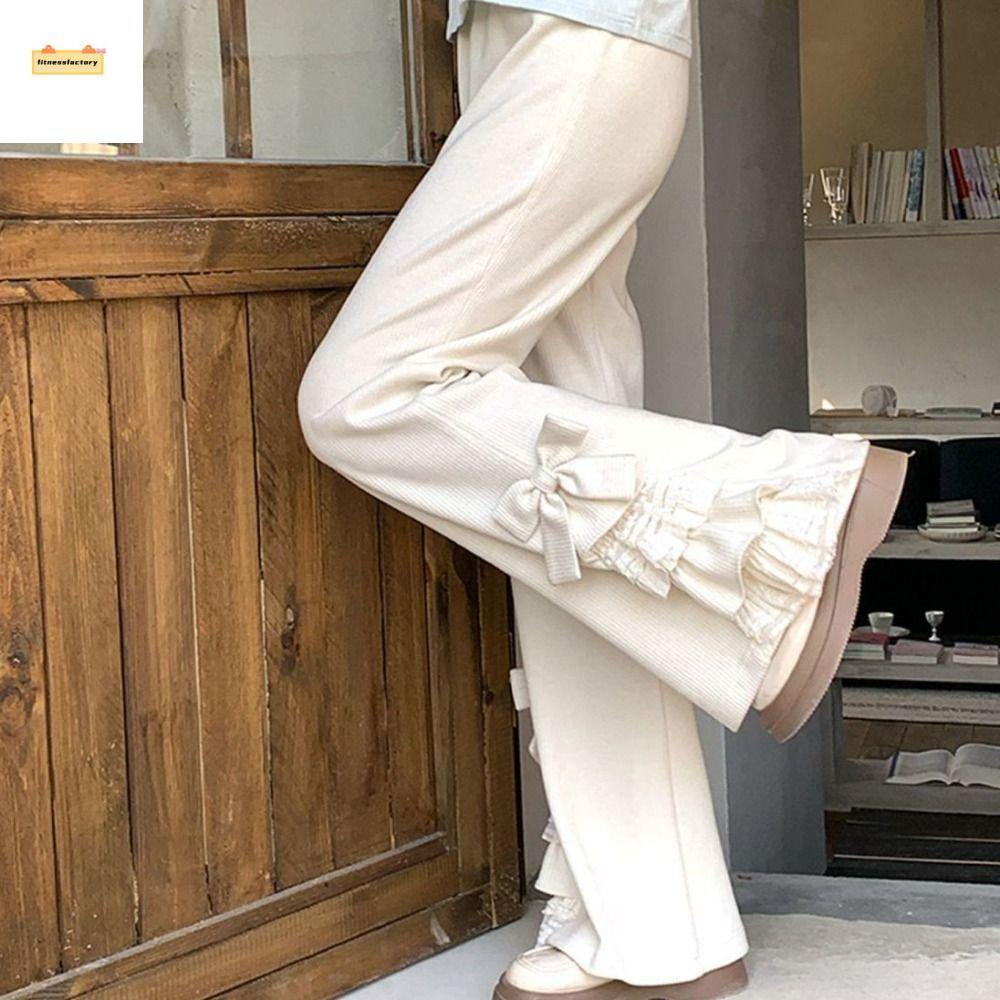 กางเกงขากว้าง Fitness Factory จากคอร์โดรอยย์ สไตล์หวาน ๆ เอวสูง สำหรับใส่ปาร์ตี้และลำลอง