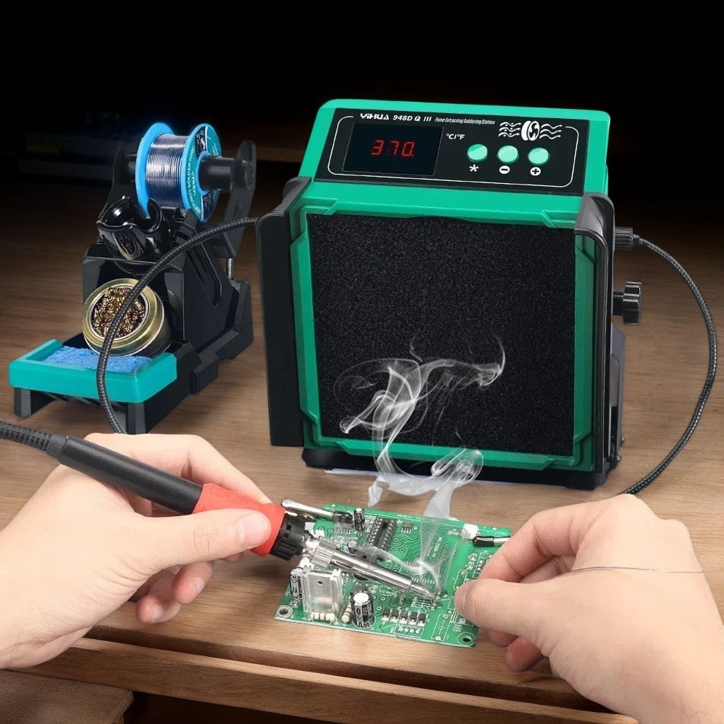 YIHUA 948DQ-III จอแสดงผลหลักมัลติฟังก์ชั่นช่วยมือควันดูดซับบัดกรีเหล็ก Fume Extracting สถานีบัดกรี