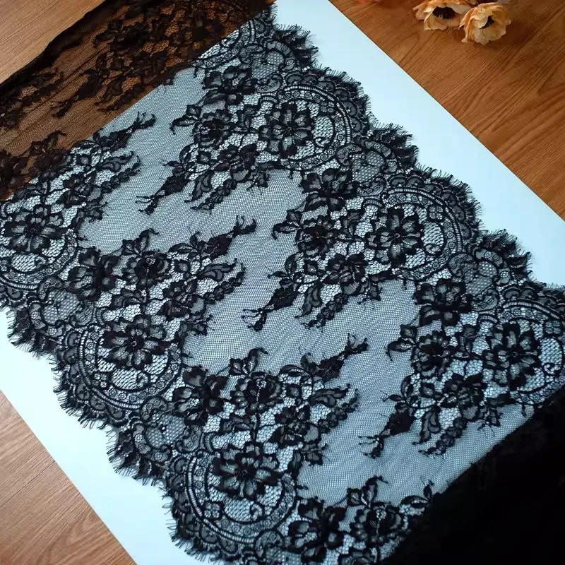 3m thickened lace fabric, wedding dress fabric, tablecloth, curtain fabric, soft fabric black and wh