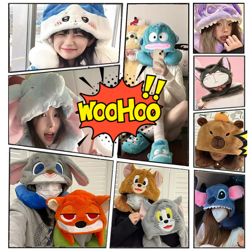 หมอนรูปการ์ตูน หมอนรองคอรูปตัวยู หน่วยความจำยืดหยุ่นนุ่มสบาย เหมาะสำหรับการเดินทางและพักผ่อน