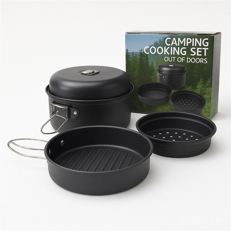 Tablew ชุดแบบพกพาชุดเครื่องครัวหม้อกลางแจ้ง Steamer Camping Picnic Camping เครื่องครัว Non-Stick Pan