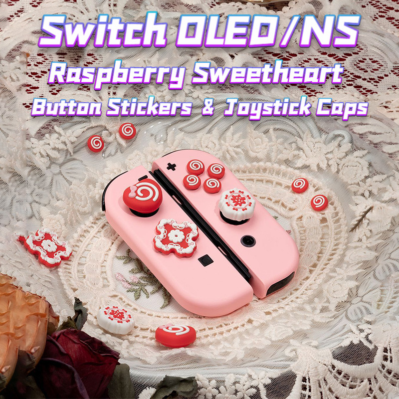 Original Nintendo Switch Joycon Thumb Grip Caps Red Berry Sweetheart Design ซิลิโคนจอยสติ๊กฝาครอบใช้