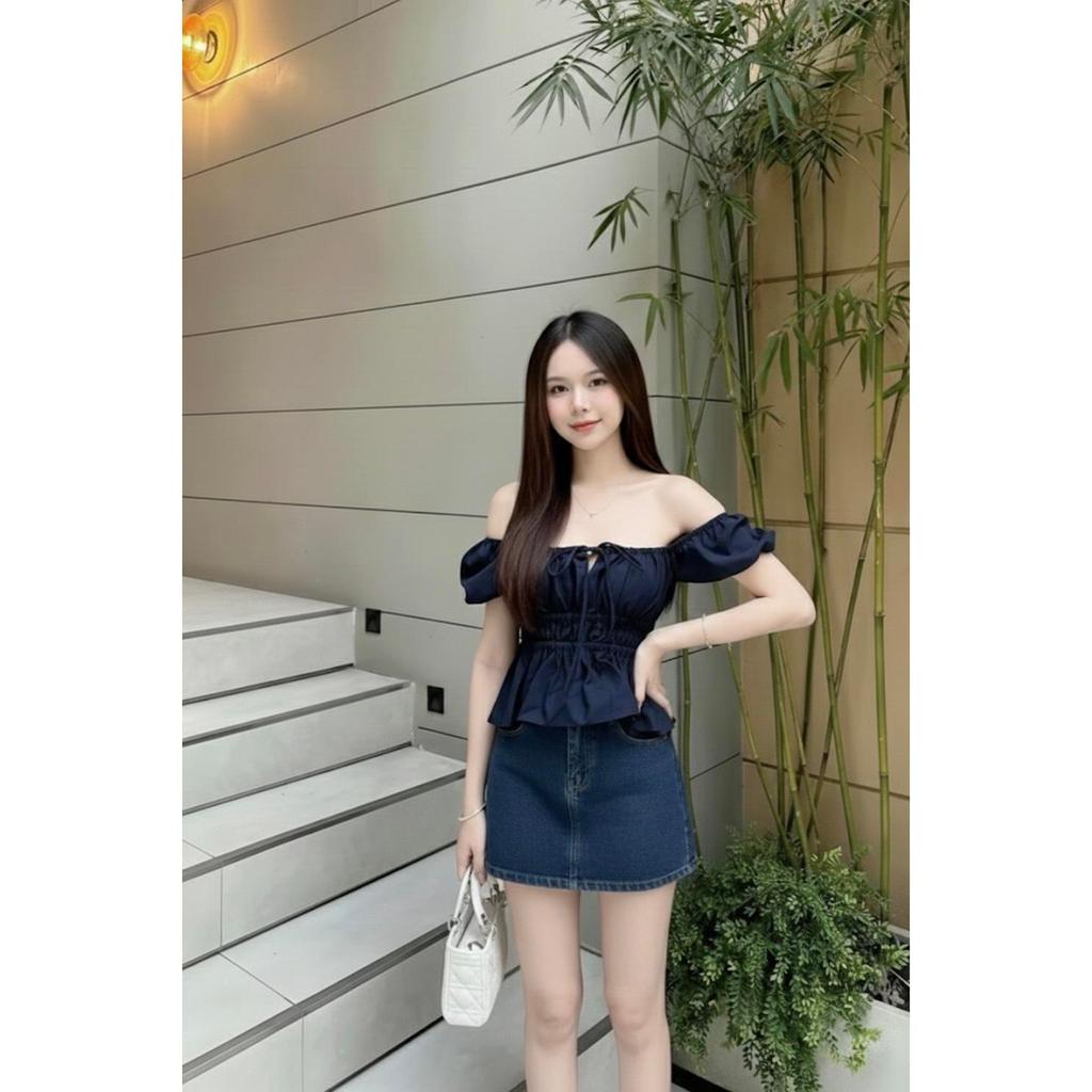 กระโปรงยีนส์สั้นทรงเอ ใส่แมตซ์ง่ายกับทุกชุด วัยรุ่น-V06