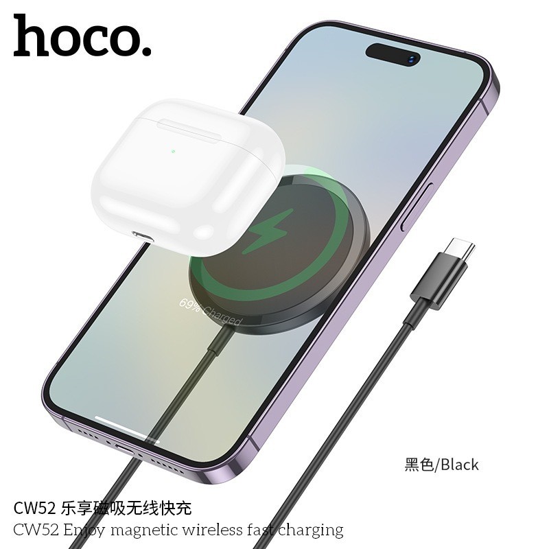 HOCO CW52 แท่นชาร์จไร้สาย ระบบแม่เหล็ก Qi 2in1 จ่ายไฟ 15W สำหรับ สมาร์ทโฟน หูฟังไร้สาย รองรับ iOS แท่นชาร์จหูฟัง - รูปที่ 2