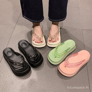 ใหม่รองเท้าส้นหนาสีลูกกวาดนิ้วเท้า-สายรัด - รองเท้าแตะชายหาด…