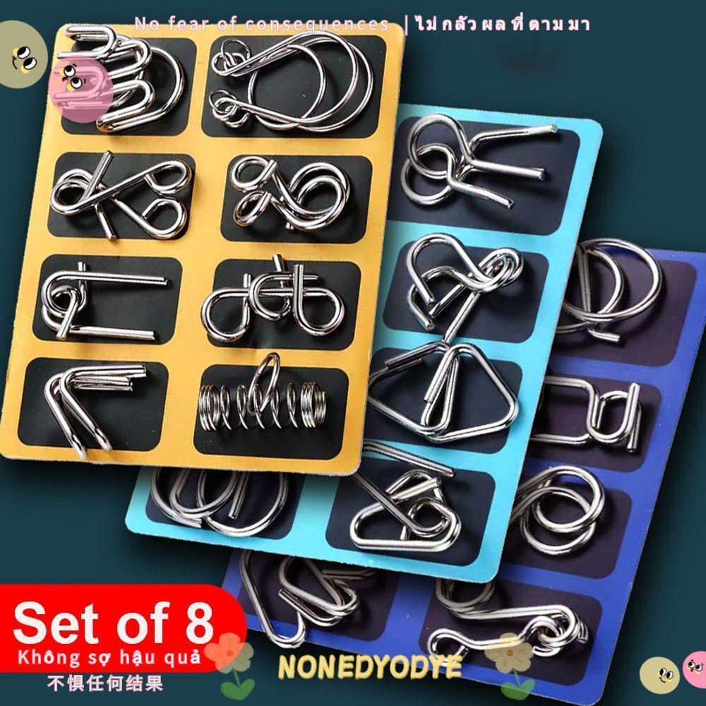 NONDYOYE ชุดปริศนาลวดโลหะ 8 ชิ้น, IQ Test สมอง Teaser Iron Link ปลดล็อคเกม Interlock, Vintage Disass