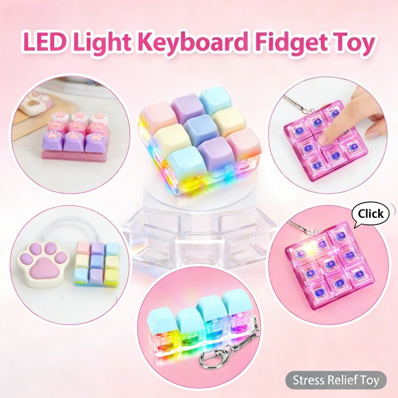 LED Fidget Keycap ของเล่นสําหรับความเครียดบรรเทาคีย์บอร์ดพวงกุญแจ Fidget ของเล่นของขวัญสําหรับผู้ใหญ