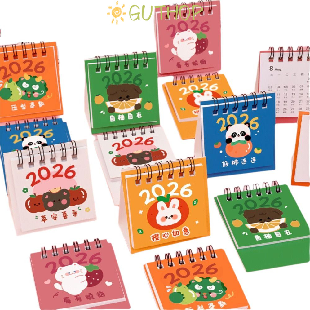 GUTHOP ปฏิทินกระดาษตั้งโต๊ะขนาดเล็ก, 2026 Multi-function Planner Scheduler, น่าใช้สไตล์จีนปี Home Decor Agenda Organizer Home Office Supplies