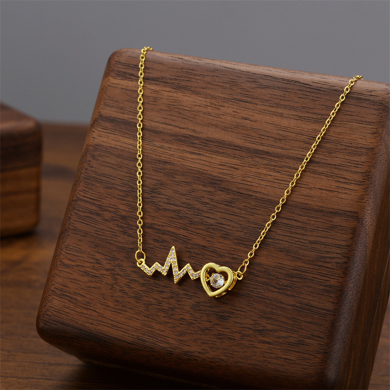 สร้อยคอไทเทเนียมเหล็กชุบ 18K ทองแท้ ECG Love จี้ Clavicle Chain เครื่องประดับสุภาพสตรี