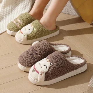JH SHOP รองเท้าใส่ในบ้าน รองเท้ากำมะหยี่ สลิปเปอร์ (ลายแมว) PVC NO.T814 แนะนำเพิ่ม2ไซส์ พร้อมส่ง