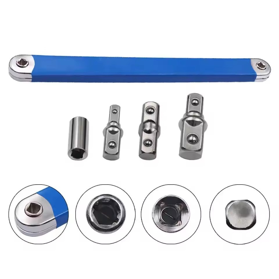 พร้อมส่งชุดเครื่องมือประแจขยาย 5 ชิ้น สำหรับยานยนต์และซ่อมรถยนต์/มอเตอร์ไซค์ สีฟ้า แรงบิดสูง ใช้ในที่แคบ พร้อมประแจต่อ