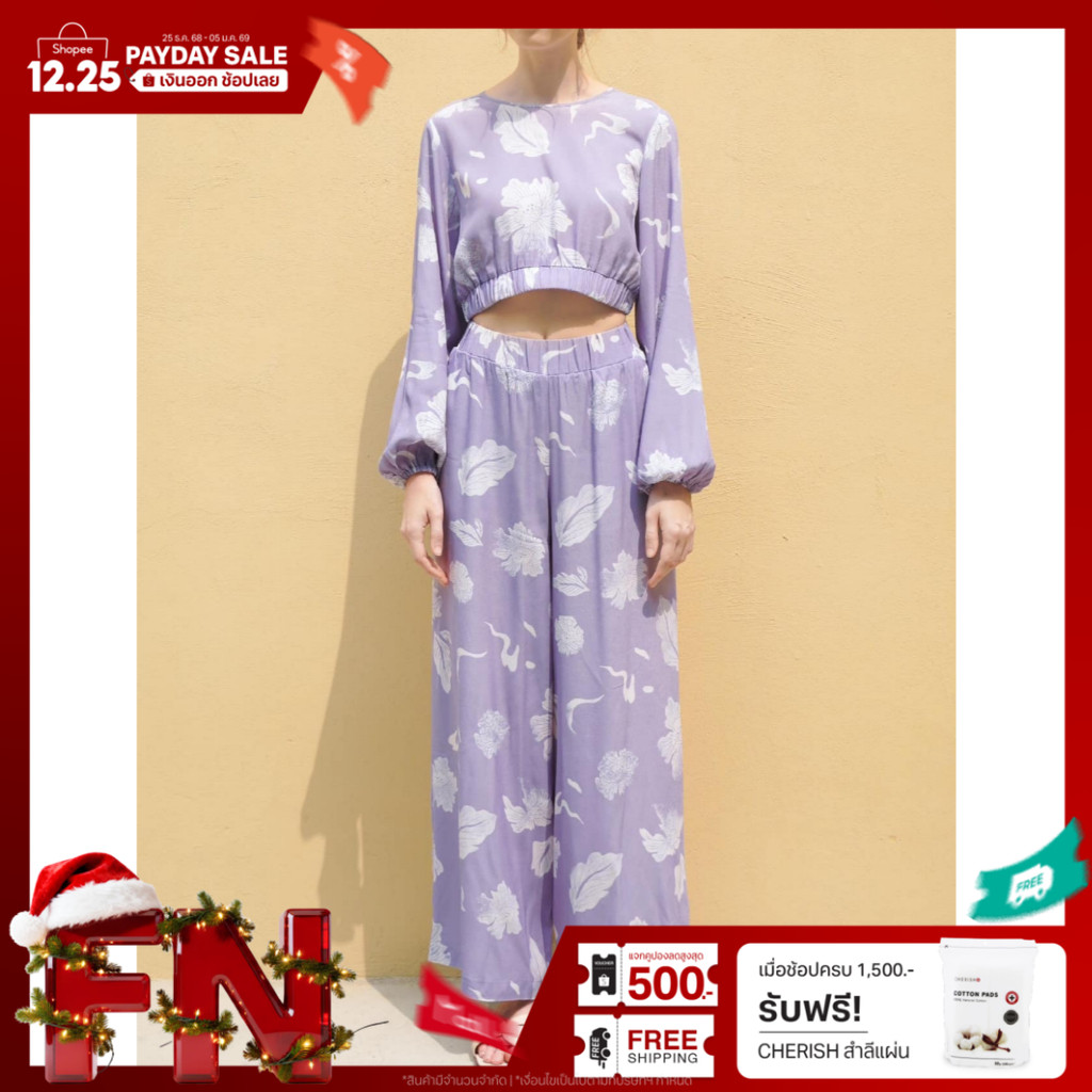 INCO WOMEN เสื้อครอปแขนยาว ลายดอกไม้ ผ้าโพลีพิมพ์ลาย