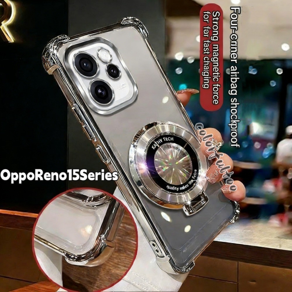 Oppo Reno 15 2025 ปลอกอ่อนสําหรับ Oppo Reno 15 14 Pro 14Pro 14F 15F Reno15Pro 5G 4G Clear Jelly เคสกันกระแทกพร้อมขาตั้งแม่เหล็กผู้ถือหนาถุงลมนิรภัยกันชนฝาครอบโทรศัพท์