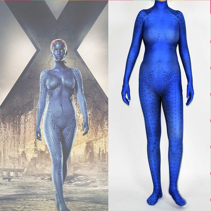 DC ภาพยนตร์ X ทหารหญิงที่เปลี่ยนแปลง Mystique ผู้หญิงที่เปลี่ยนรูปร่าง Raven รุ่ยเหวิน cosplay ถุงน่