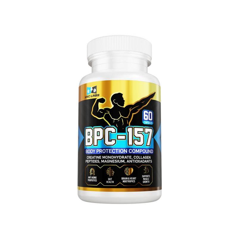 BPC Peptide Capsules - BPC-157, คอลลาเจนเพพไทด์, และแมกนีเซียม มีครีเอทินมอนฮิเดรต ไม่มีกลูเต็น | 60