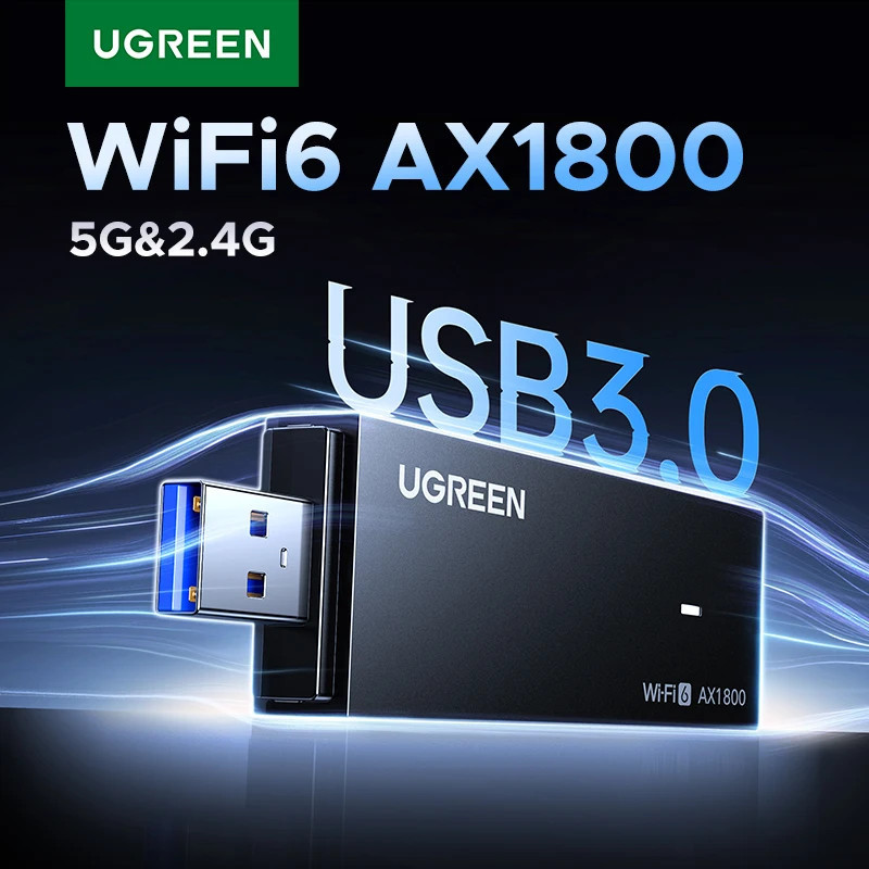 UGREEN อะแดปเตอร์ WiFi AX1800 WiFi6 USB3.0 5G & 2.4G สําหรับ PC แล็ปท็อปเสาอากาศ Wifi USB Ethernet R
