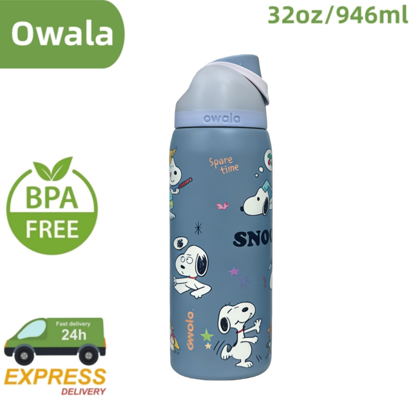 Owala FreeSip 32oz Tumbler พร้อมหลอดและฝาปิด Chug - สแตนเลสหุ้มฉนวน ป้องกันการรั่วซึม ปราศจาก BPA สําหรับเด็ก