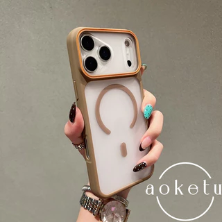 หน้าต่างขนาดใหญ่ตัดกันวงกลมเคสโทรศัพท์แม่เหล็กฝ้าเหมาะสําหรับ ไอโฟน 11 12 13 14 15 16 17 มือโปร สูงสุด กึ่งโปร่งใสรวมทุกอย่างฝาครอบป้องกันการตก