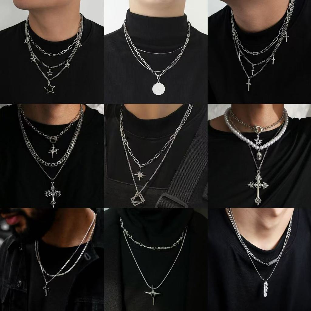 จี้ชั้นโซ่สร้อยคอนามธรรมฮิปฮอปพังк์ สำหรับผู้ชาย แนวโน้มเครื่องประดับใหม่