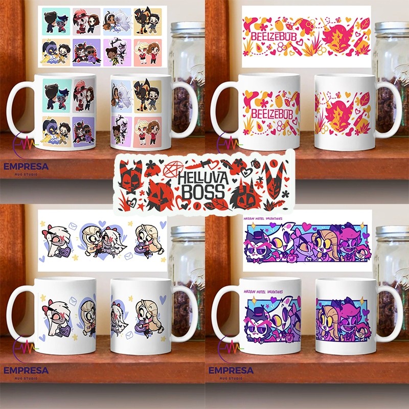 Helluva Boss Beelzebub Ammon Ozzie Chibi Pattern แก้วกาแฟ Collage ของขวัญวันเกิด