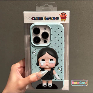 เคสไอโฟน ลายเด็กสาวปากบุ๋มร้องไห้ จุดโป้ลคดสีดำ น่ารัก Phone Case for iPhone 16 11 15 14 13 12 12pm 13pm 14plus 15plus
