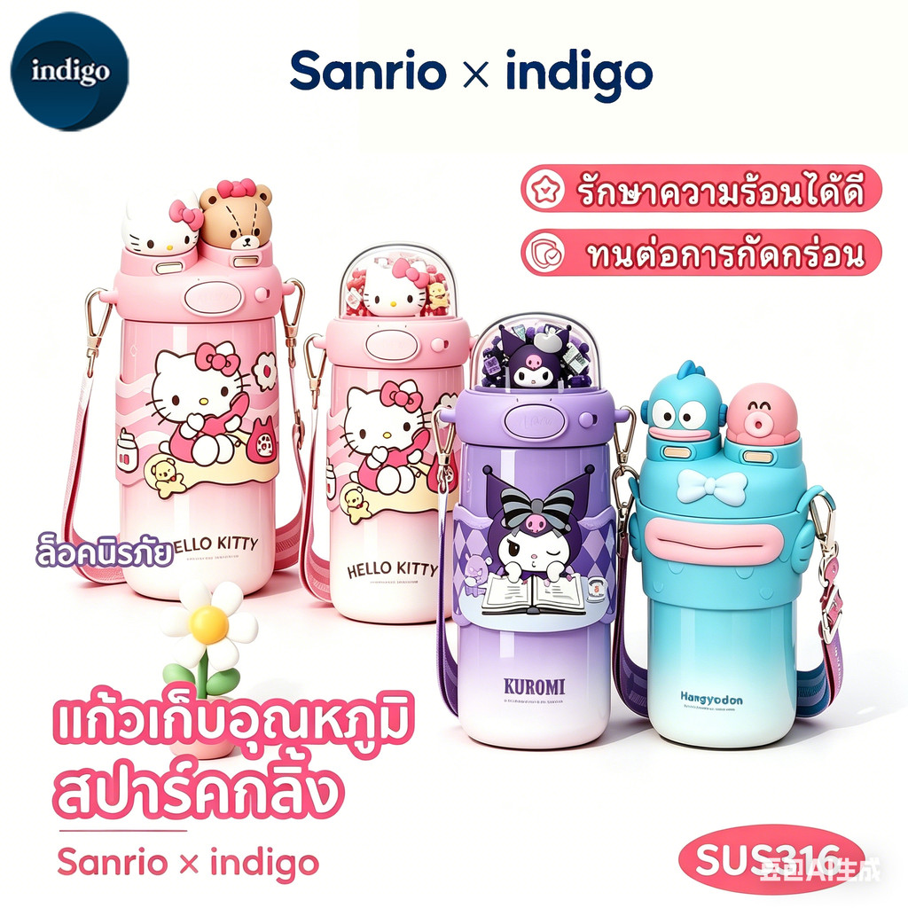 แก้วน้ำเก็บอุณหภูมิ Sanrio ความจุ 550/580ml แก้วเก็บอุณหภูมิ สแตนเลส316แก้วสแตนเลสเก็บความเย็น พร้อมส่ง ของแท้