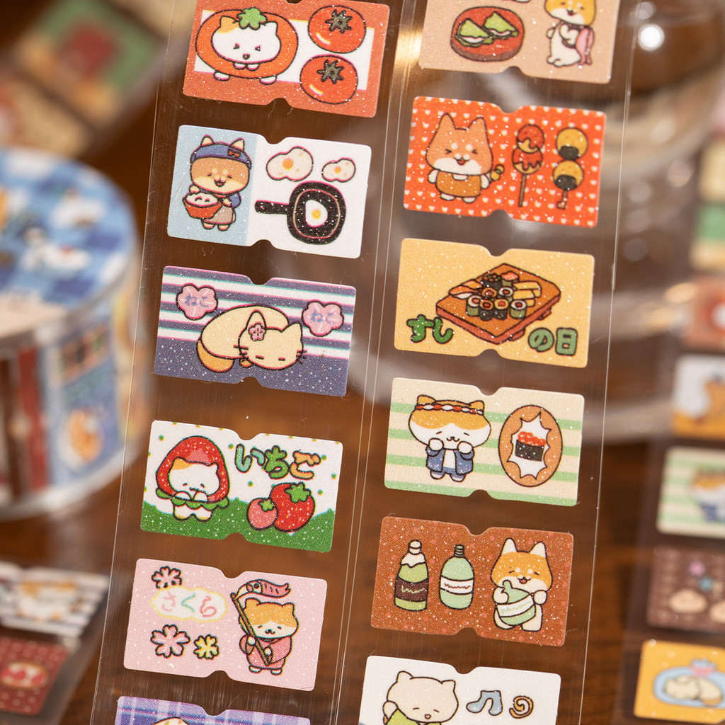 QOUZMO น่ารัก Kawaii Series Hand-Drwn การ์ตูน Die-Cut Glitter Washi เทป, 2.5 ซม.2m 1 ม้วนป้ายตกแต่งเทปสําหรับวารสารสมุดภาพ DIY Craft