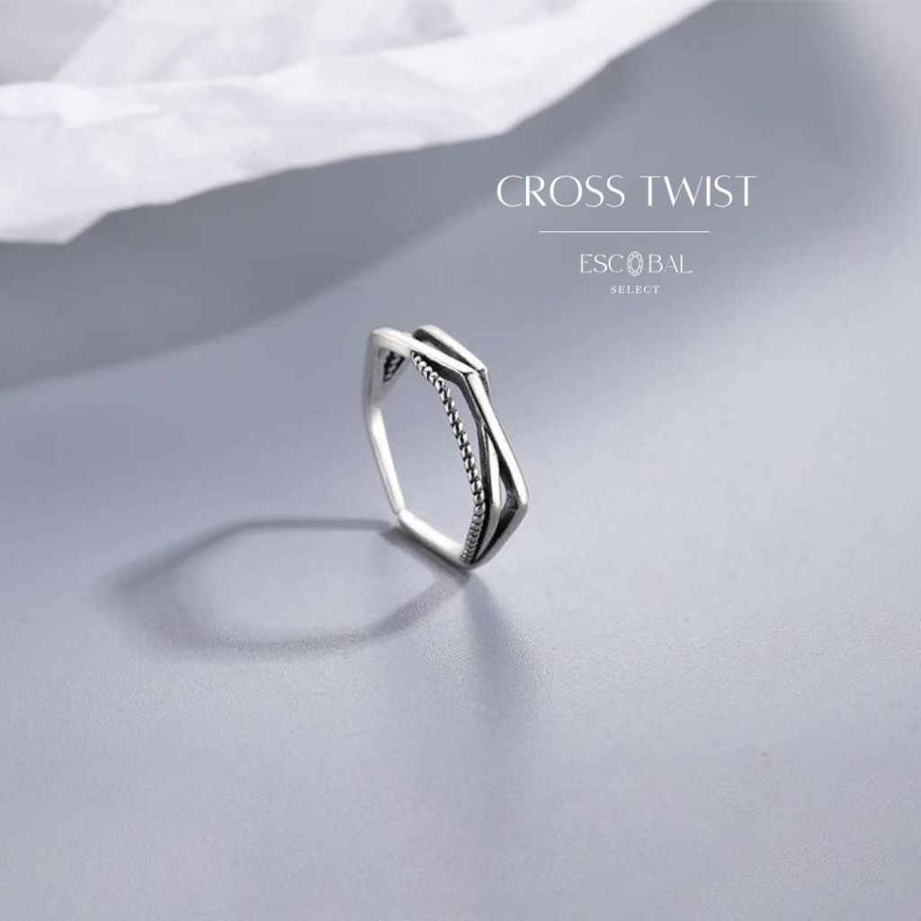 ESCOBAL แหวนเงินแท้ Cross Twist แหวนสีเงิน แหวนปรับขนาด แหวนแฟชั่น แหวนมงคล แหวนดีไซน์สวย วาเลนไทน์ J030