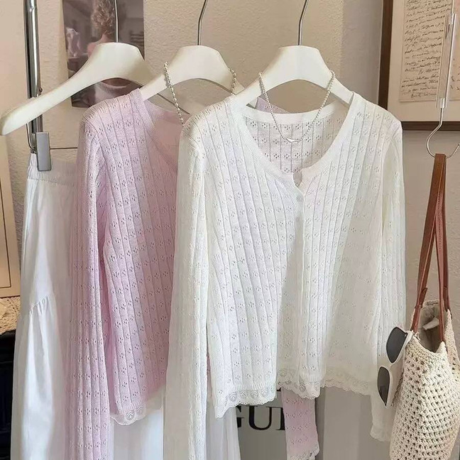 เสื้อคาร์ดิแกนถักแขนยาวแบบใหม่สำหรับผู้หญิง สไตล์แฟชั่นทันสมัย