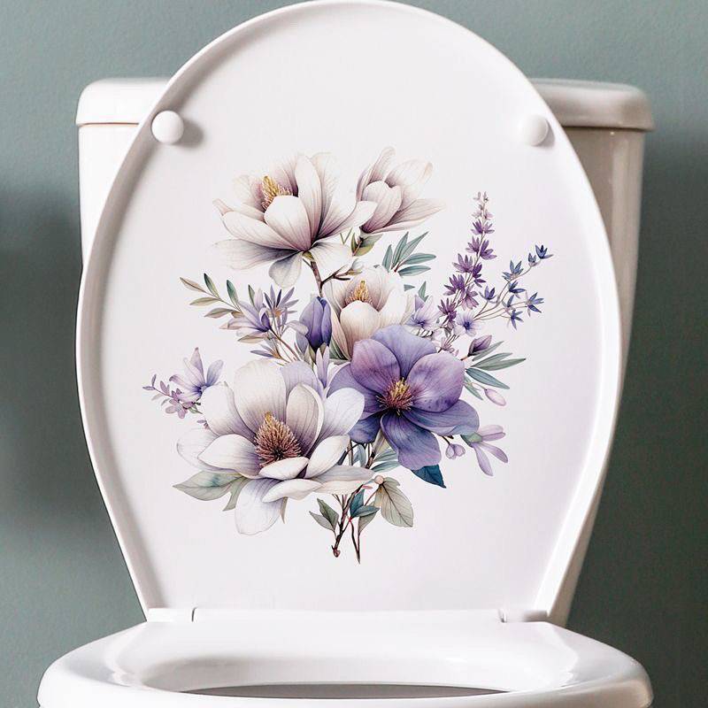Fresh Simple Plant Flower Wall Sticker Bathroom Tile Toilet Toilet Stickers Lid Water Tank Decoratio