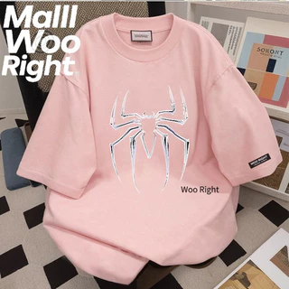 (จัดส่งตลอด 24 ชั่วโมง)Woo Right ฤดูร้อนผู้ชายผ้าฝ้ายเสื้อยืดคอกลม "แมงมุม" พิมพ์แขนสั้นหลวม ๆ ร้อยเสื้อด้านบน