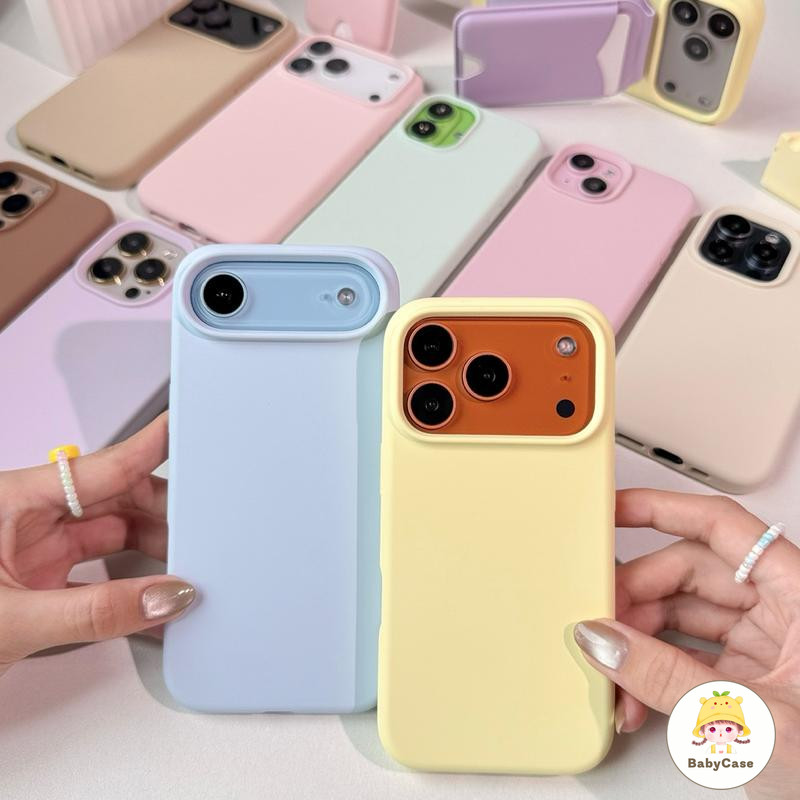 สำหรับ IPhone 17 AIR 13 16 11 15 14 12 Pro Max 15 Pro เรียบง่าย ins น่ารักสีทึบฤดูใบไม้ผลิหญิงสาวหัวใจป้องกันการตกกระชับ