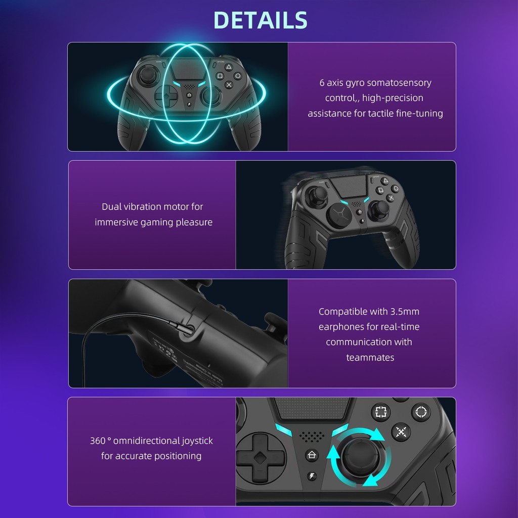 Q300 P4 คอนโทรลเลอร์ไร้สาย Dual การสั่นสะเทือนบลูทูธ Gamepad โปรแกรม Turbo ฟังก์ชั่นสําหรับ P4/ Android/IOS/PC ราคา ถูกที่สุด ดีลบีเคเค แกลเลอรีภาพที่ 4
