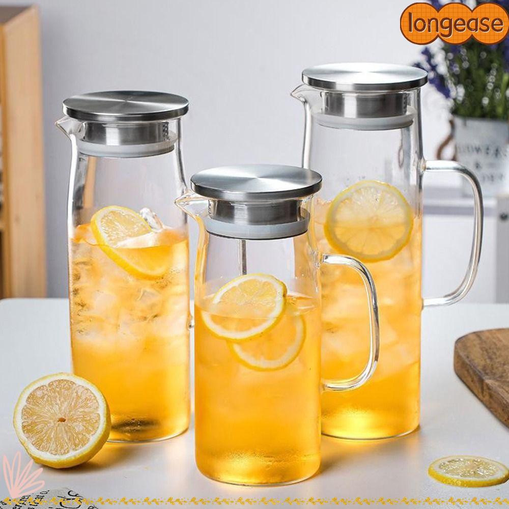 LONGE 1/1.2/1.5L กาน้ําชาแก้วฤดูร้อน, กาต้มน้ําเย็นความจุขนาดใหญ่ทนความร้อน, แก้ว Borosilicate โปร่งใสสร้างสรรค์ที่ถอดออกได้กรองชุดชาดอกไม้สํานักงาน