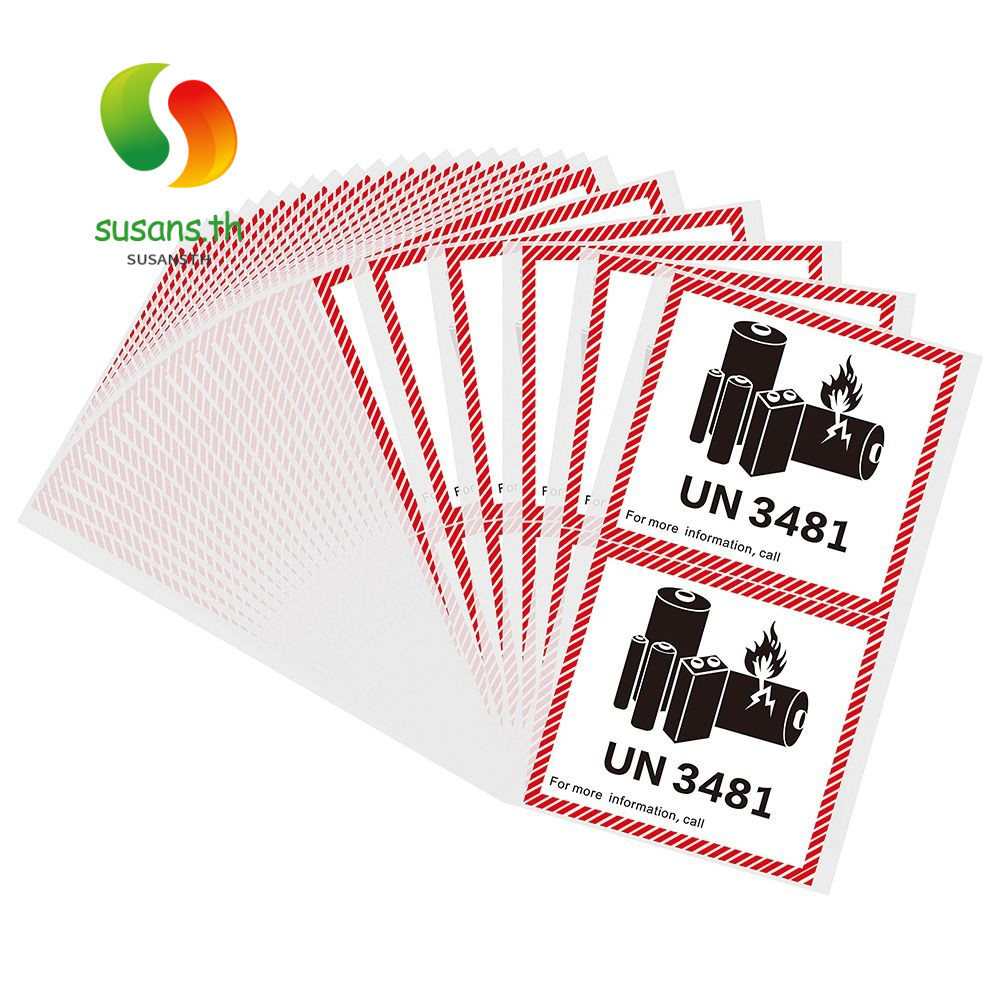 ป้ายไฟแบตเตอรี่ SUSANS, ฉลากแบตเตอรี่ลิเธียมขนส่งลิเธียม 4.7 "x 4.3", UN3481 แผ่นทองแดงสีแดงกาวป้ายเ