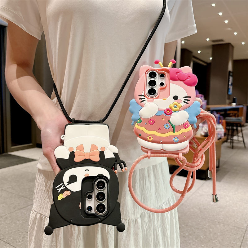 3D กันกระแทก สําหรับ Samsung Galaxy S26 S25 S24 S23 Ultra S22 S21 plus S26+ S25+ S24+ S23+ เคสมือถือ Soft TPU Case เคสป้องกัน Cute Cartoon Flowers Bee Kitty Kuromi Cover เคสกันกระแทก เคสซิลิโคน เคสป้องกันสามมิติ มีเชือกแขวน