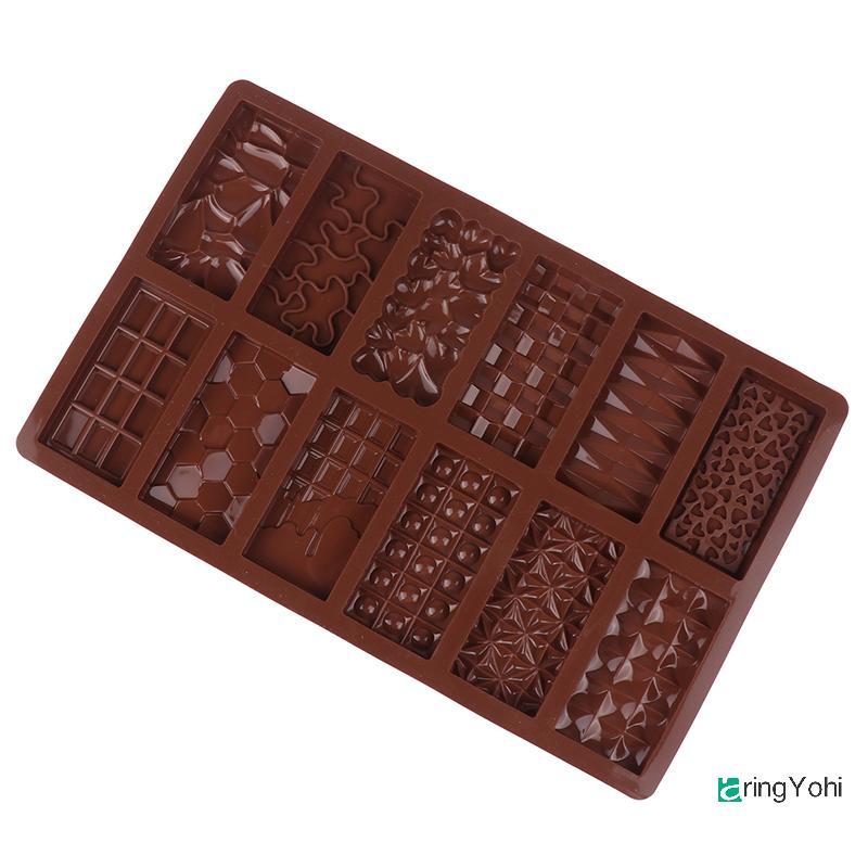 AringYohi] 1 PC 12 Cavity แม่พิมพ์ซิลิโคนช็อกโกแลต Break Apart โปรตีนและ Engery Bar Candy DIY สําหรั