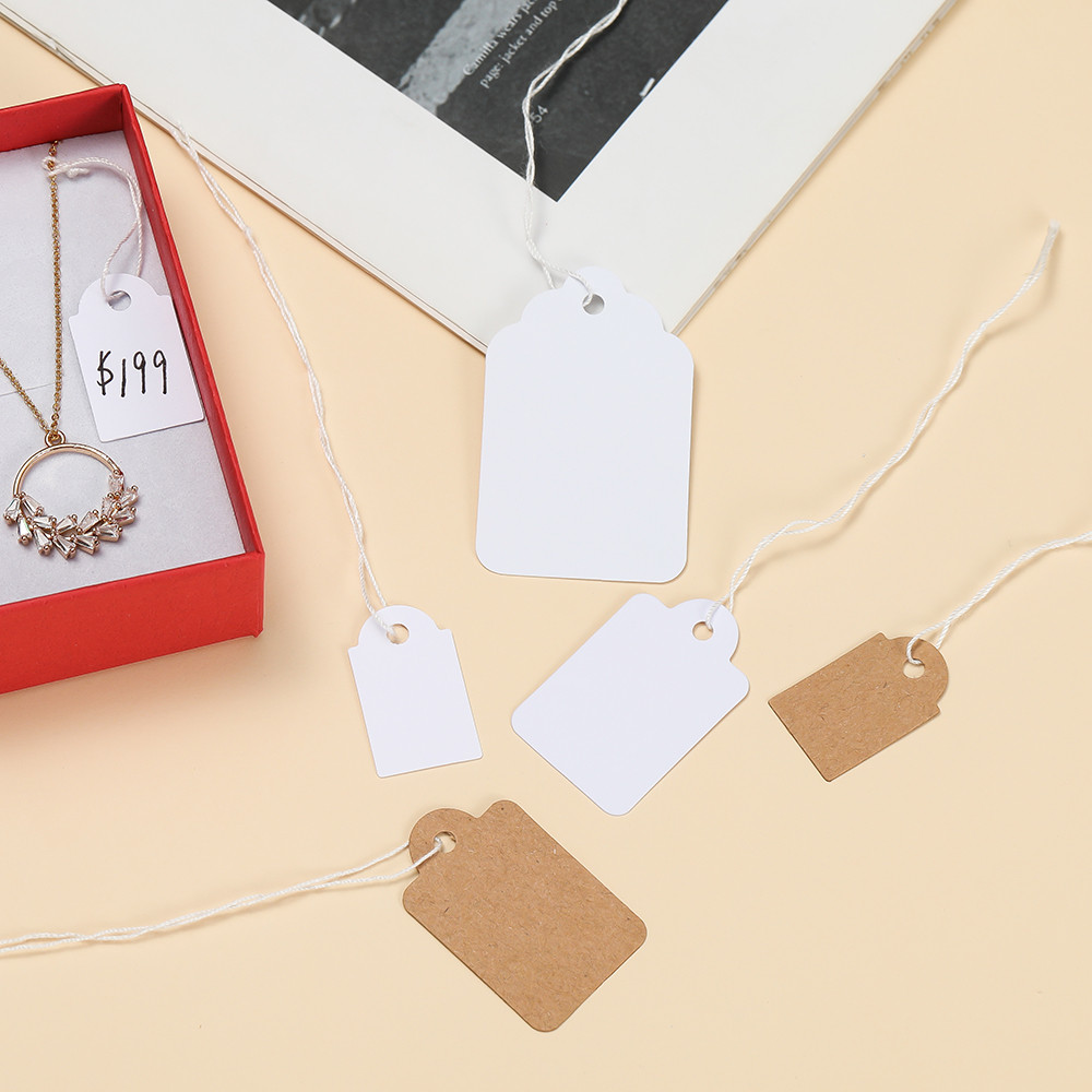 100ชิ้น ป้ายแท็กสินค้า (พร้อมเชือก) กระดาษคราฟท์เปล่า ป้ายเขียนราคา ป้ายของขวัญ อุปกรณ์แพ็คเกจจิ้ง DIY