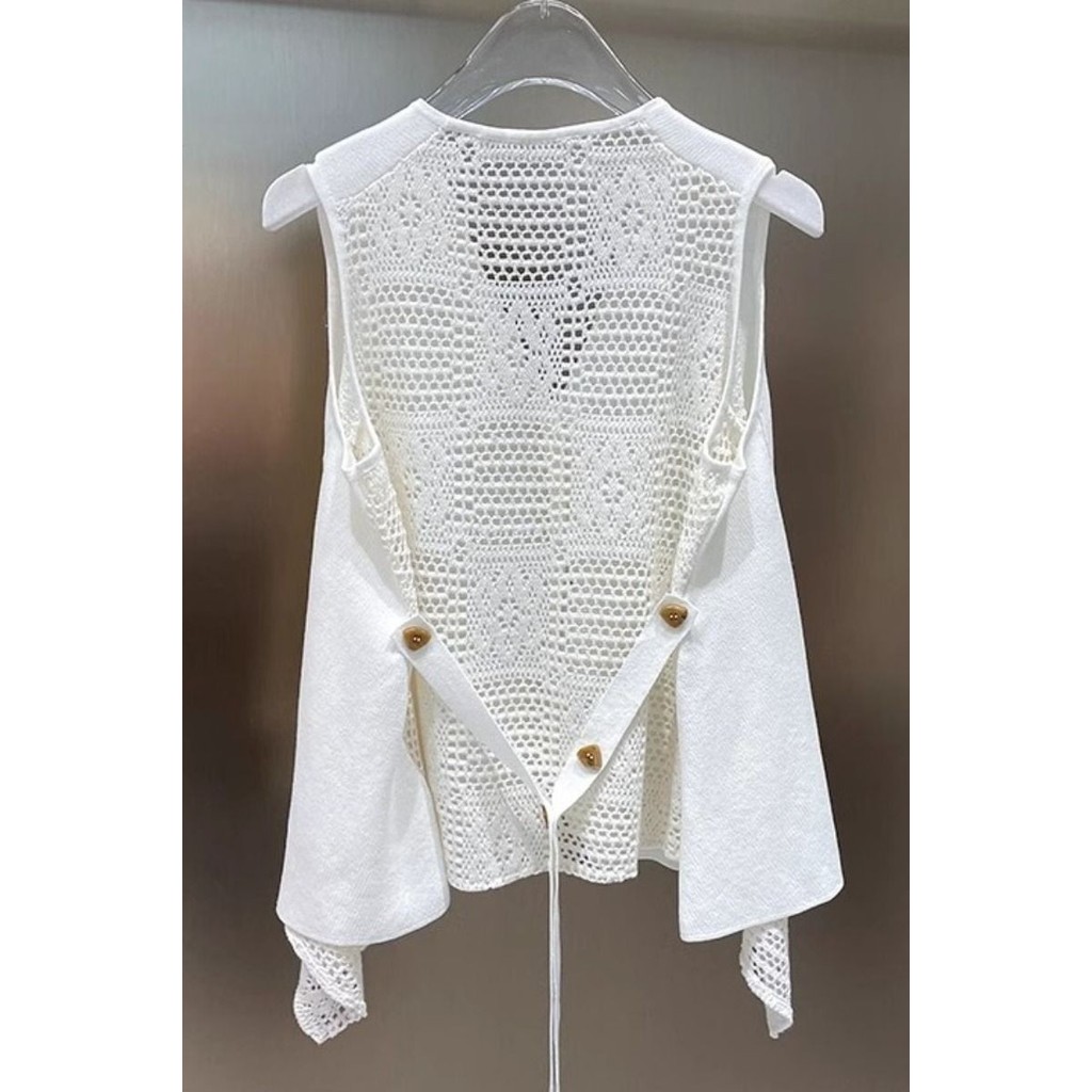 PLUS ขนาดเสื้อผ้าผู้หญิงไขมัน mmV คอแขนกุดกลับเย็บ Hollow Laced-up Slimmer ดูถักเสื้อกั๊กสั้นเสื้อกั