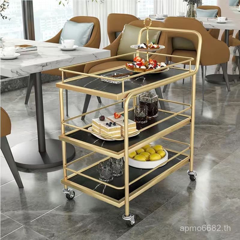 ที่เก็บของรถเข็นเหล็ก Nordic Craft Two-Layer Multi-Layer รถเข็นร้านอาหารรถเข็นโรงแรม Golden เสิร์ฟ M