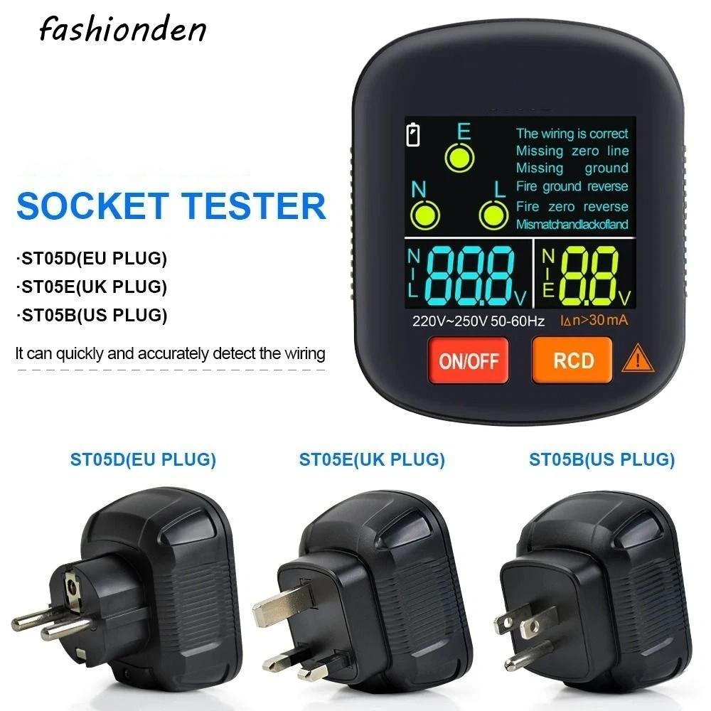 FASHIONDEN เครื่องทดสอบซ็อกเก็ต, Ground Zero Line Polarity Phase Socket Detector อุปกรณ์ตรวจจับ NCV 